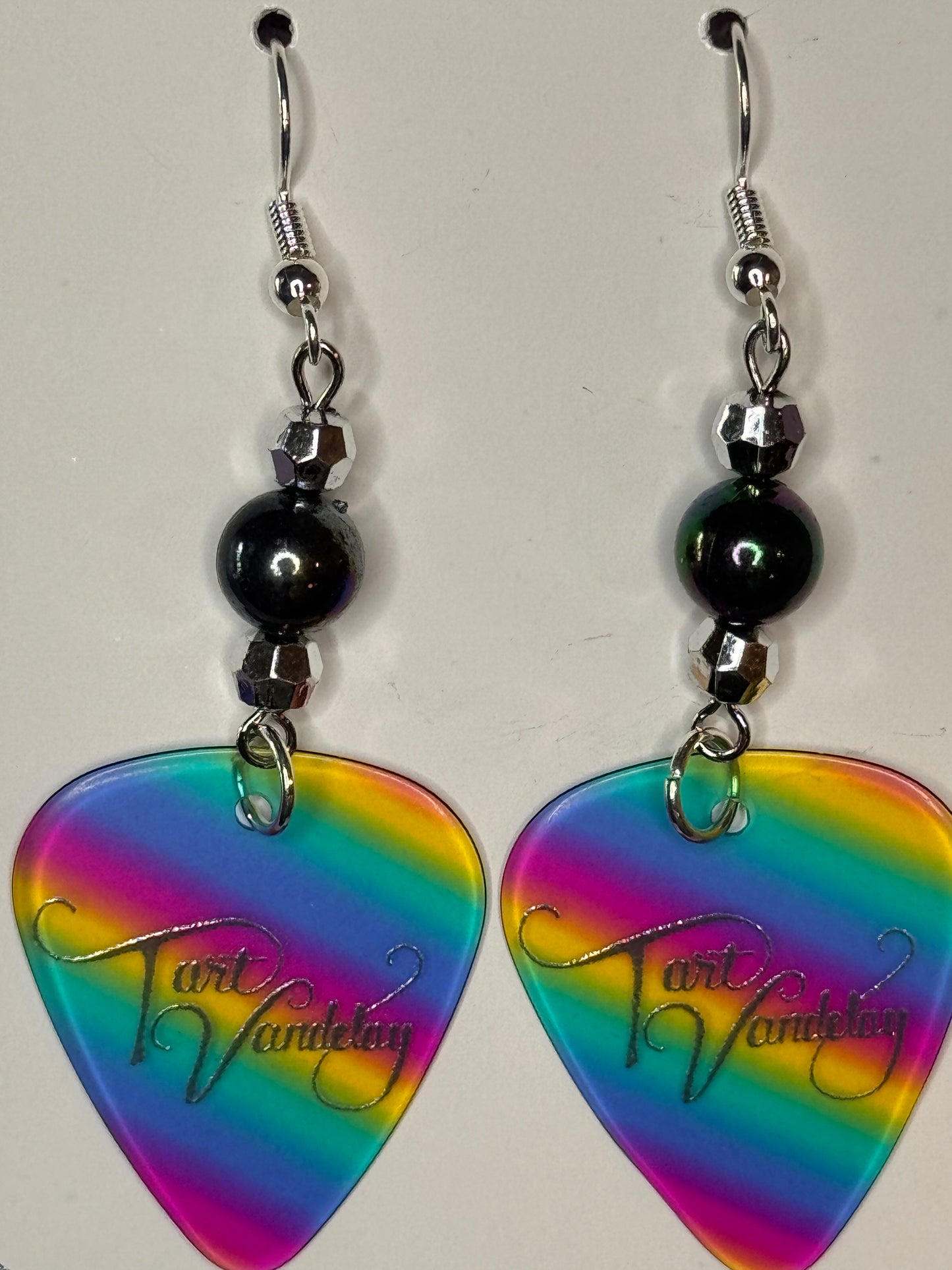 Guitar Pick Earrings - Rainbow 2 Disco Balls
