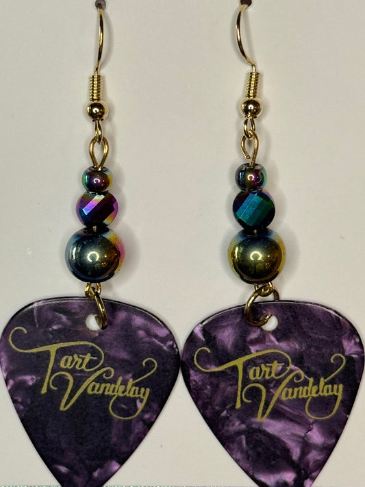 Guitar Pick Earrings - Purple 1 Geometric Bead