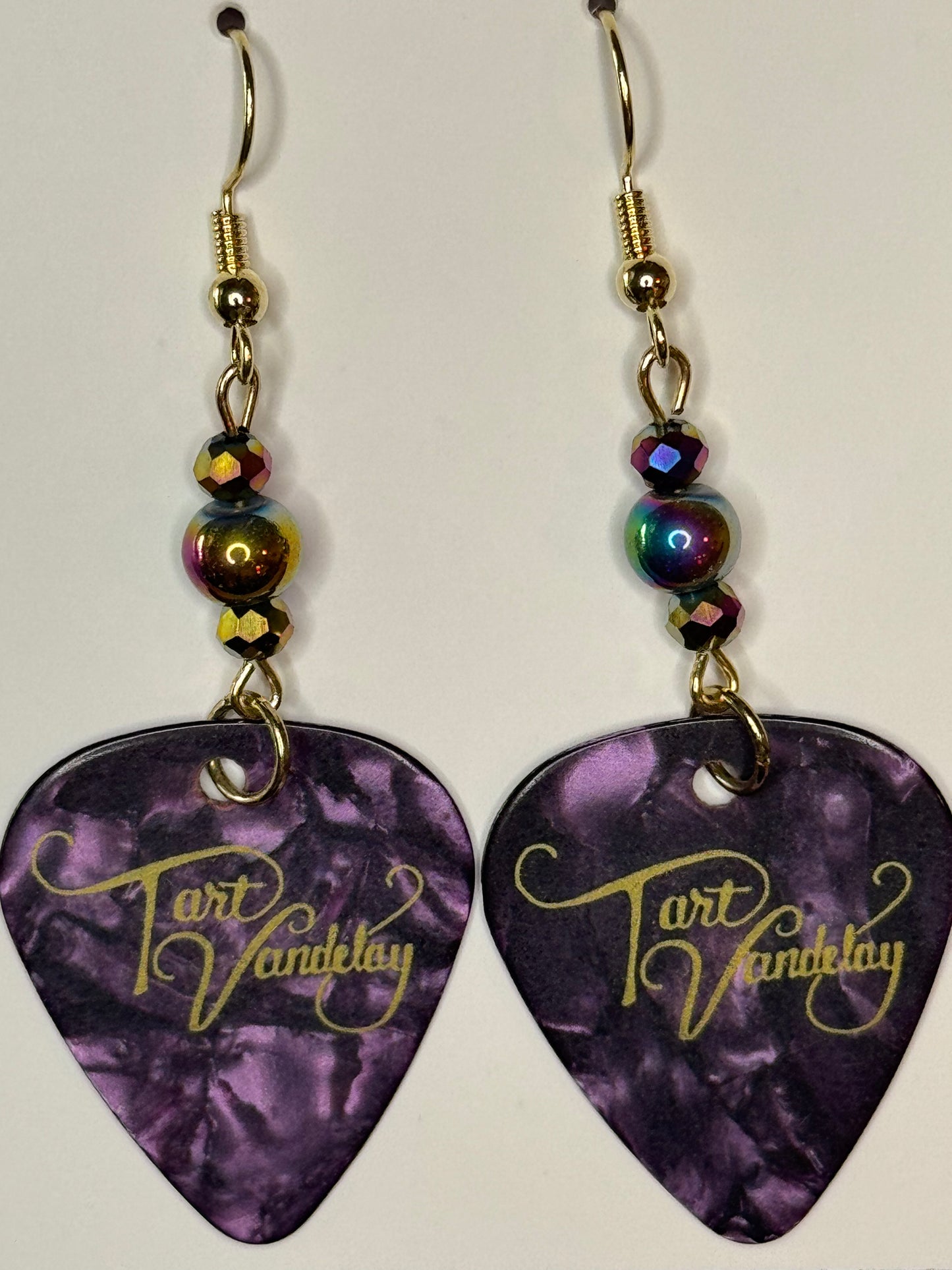 Guitar Pick Earrings - Purple 2 Geometric Beads