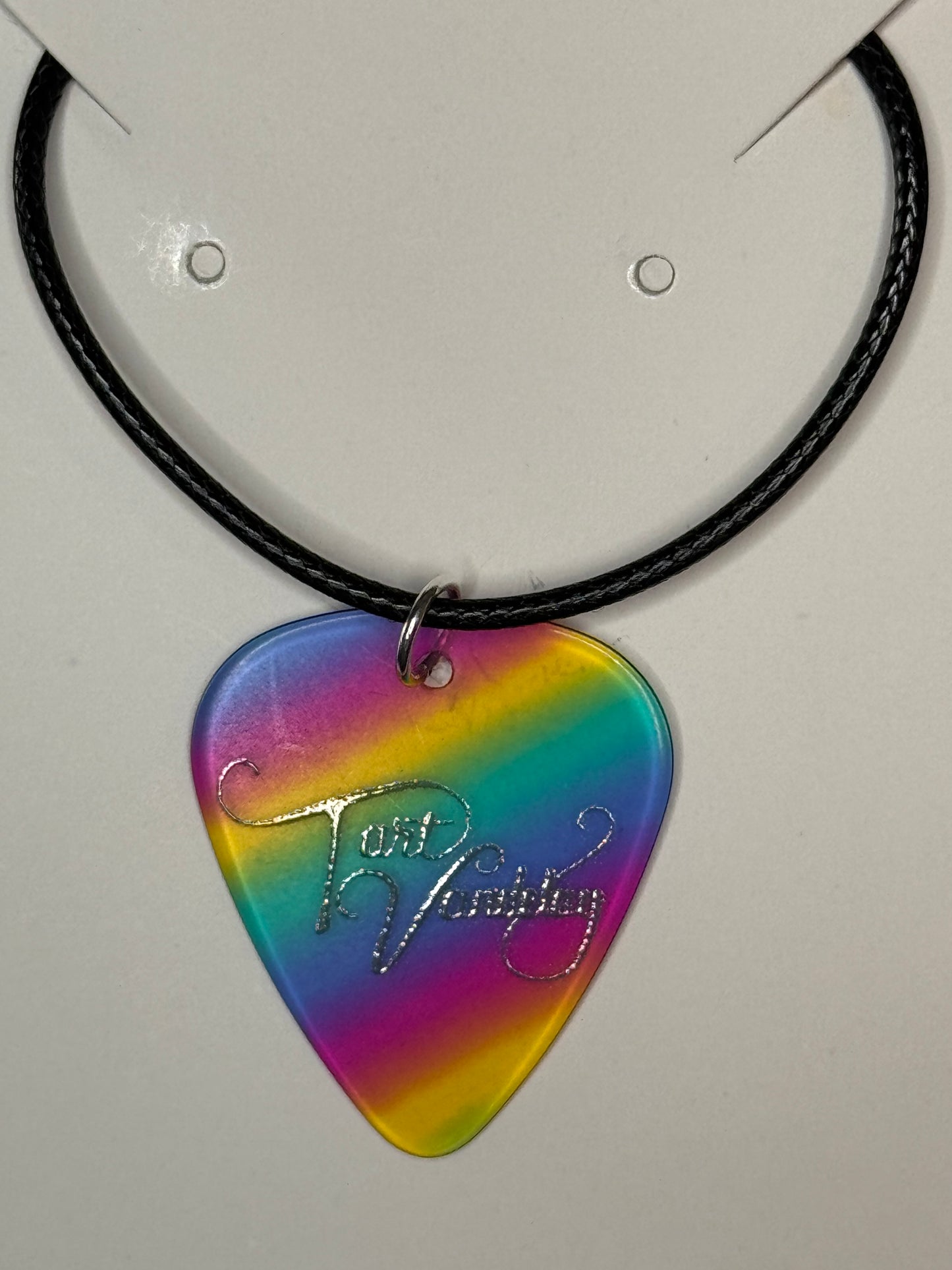 Guitar Pick Necklace - Rainbow Black Chord