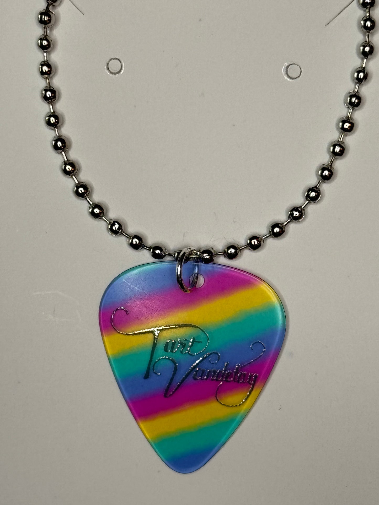 Guitar Pick Necklace - Rainbow Silver Ball Chain